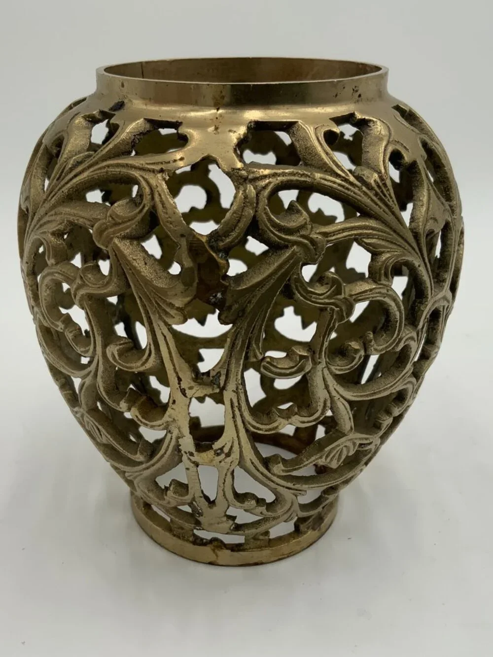 Brass Ornate Luminary Open Bottom Lattice Leaf Motif 5 1/2